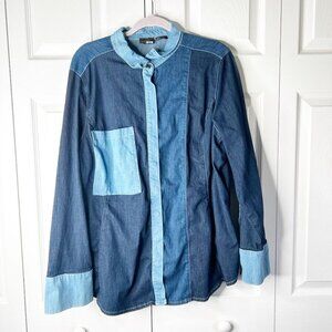 Marina Rinaldi x Ashley Graham Blue Denim Baccheo Shirt Women's Plus Size 22